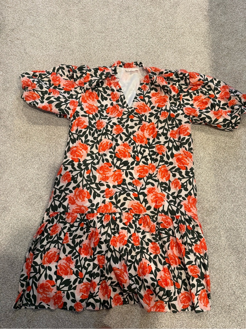 THML White Midi Dress with Orange Floral Print